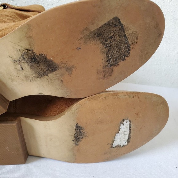 Michael Kors Logo Plate Rhea Brown Suede Boots Mid Calf Pull On Womens 5.5M US - Picture 12 of 14